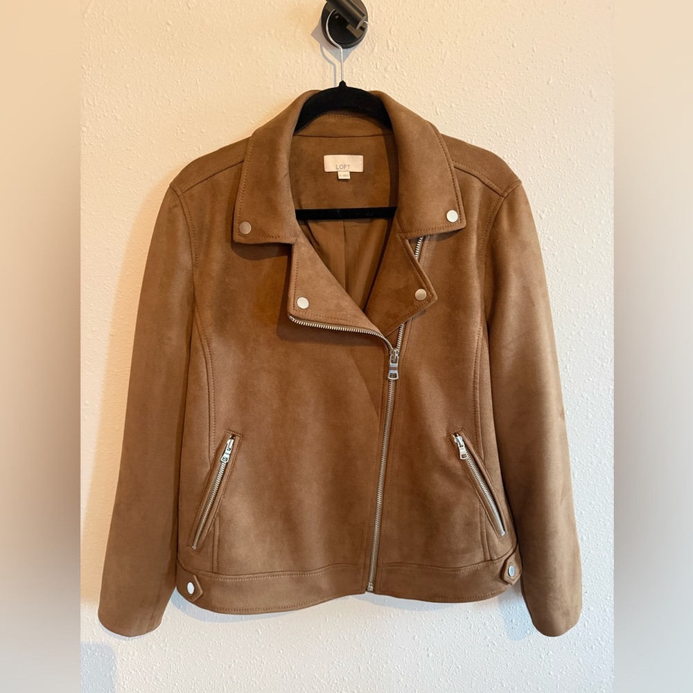 LOFT Camel Suede-Look Moto Jacket